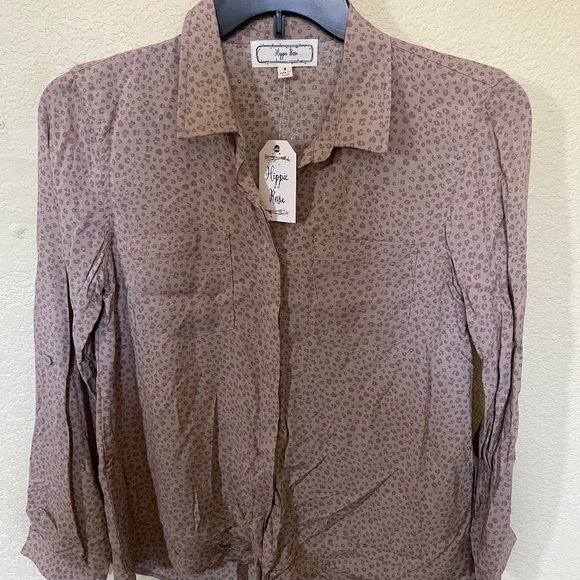Hippie Rose Floral Button Down Shirt Woman's S NWT Mauve Pink Long Sleeve - Picture 1 of 3